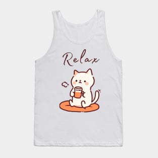 Purrfectly Relaxed Cat with Coffee Tank Top